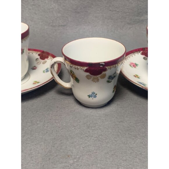 Victoria Austria Vintage Porcelain 3 Tea Cup & 2 Saucer Set - Picture 7 of 16